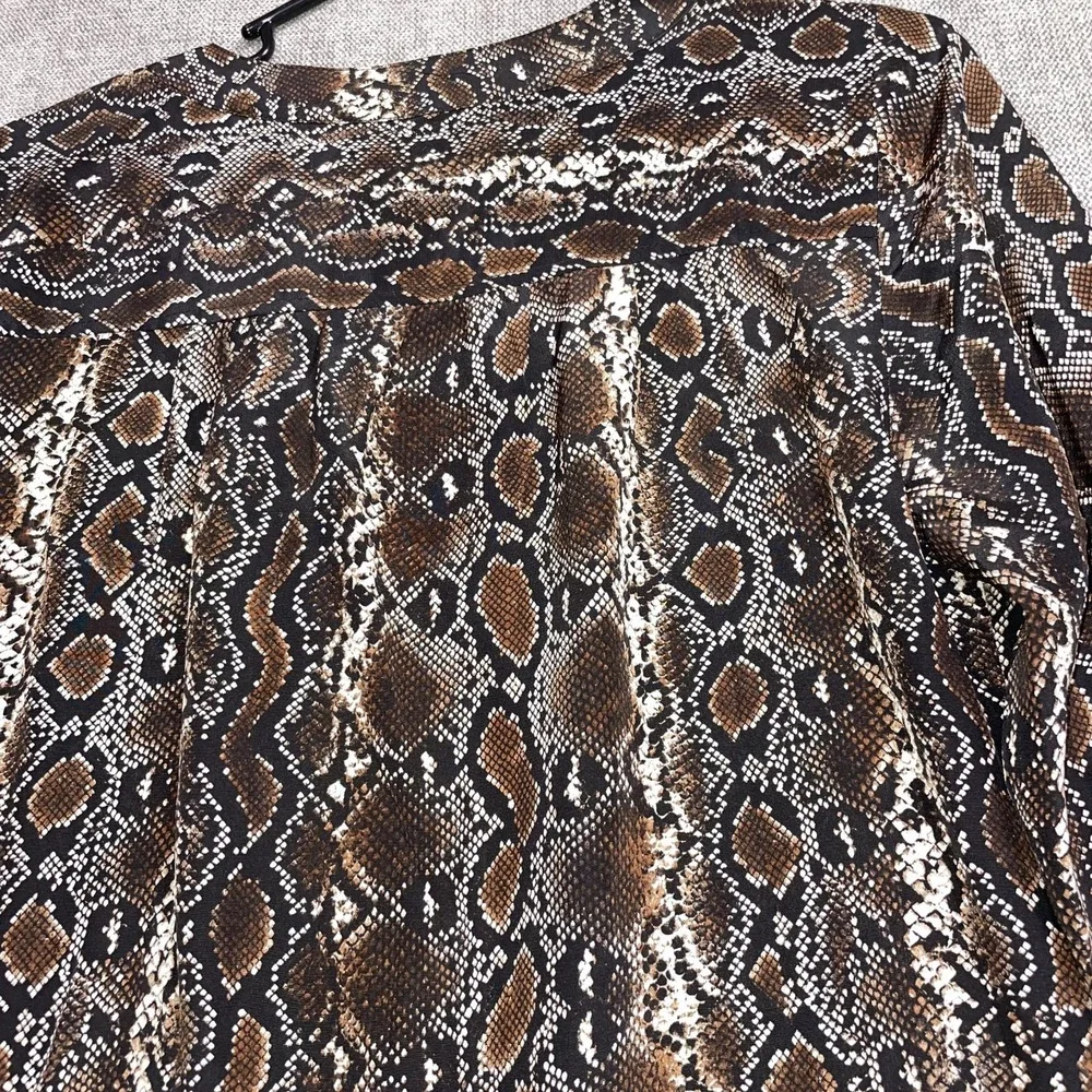 Michael Kors Tunic Dress Womens Medium Brown Snake Print Silk Lace Up V Neck